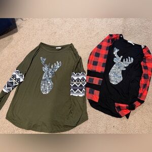 Women’s pair of sparkly Reindeer Christmas shirts